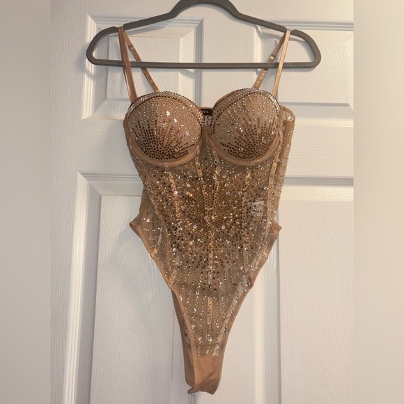 Banjul Tops - Exquisite Rhinestone Gold Bodysuit